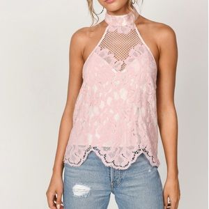Pink lace halter top